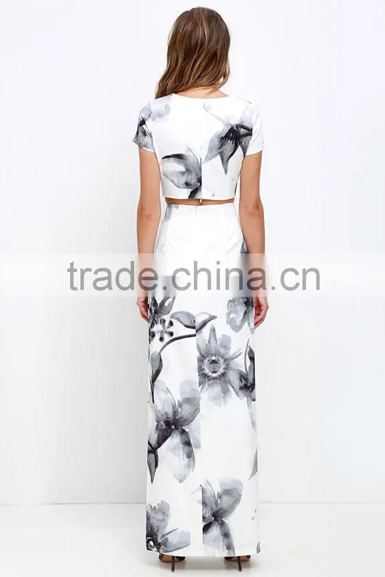 2016 women apparel new printed women dress 2 pieces apparel with custom prints
