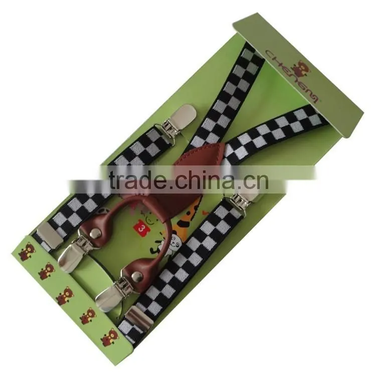 Fashion Genuine Leather Fittings Children Elastic Suspender 4 Clips