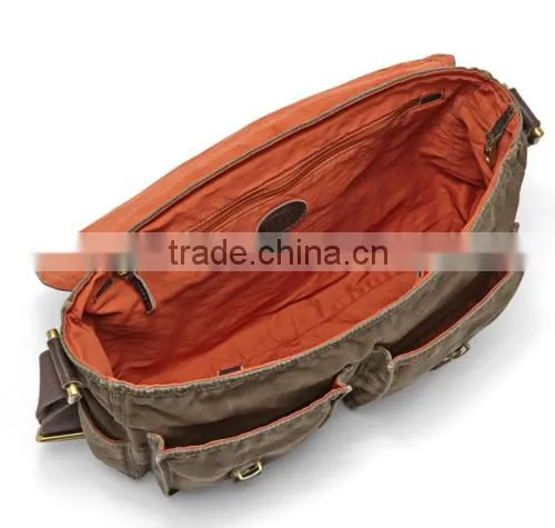 casual cotton canvas laptop briefcase Document Bag with leather trim wholesale