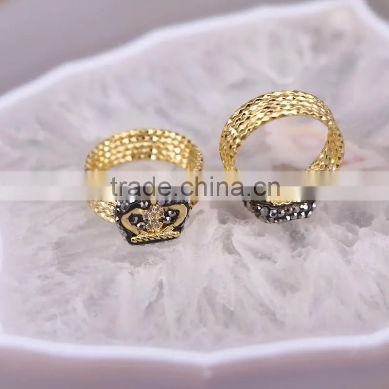 Fashion Flower Design Fashion Druzy Ring, Gold Plated Metal Ring, Pave Setting Crystal Jewelry Finger Gem Natural Stone Ring