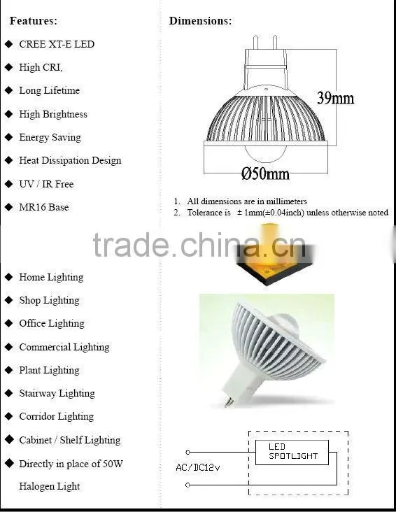 2016 New design high lumen mr16 led spotlight 7w with famous chip