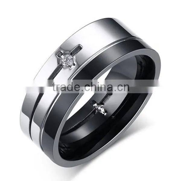 Men Personality Black 8MM Stainless Steel Zircon Ring