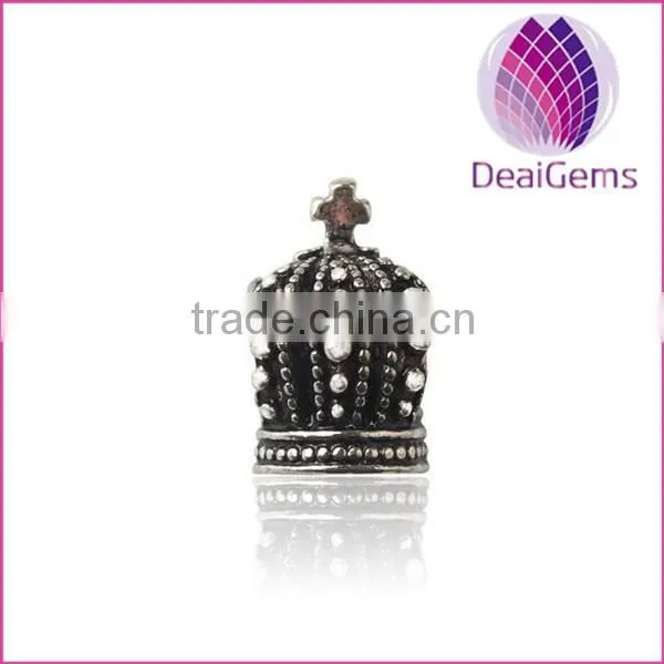 latest design large hole loose metal bead crown charm beads