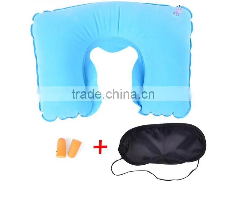 U Shaped Inflatable Travel Neck Pillow / Earplug / Eyemask Travel Set