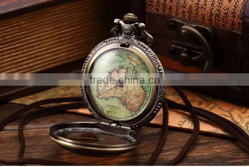 Vintage Australia Map Pendant Fob Necknace Chain Quartz Pocket Sport Watch