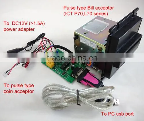 ICT bill acceptor Pulse output coin acceptor interface for kiosk machine