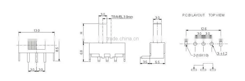 SS-12F23(1p2t) 5 pin smd slide switch