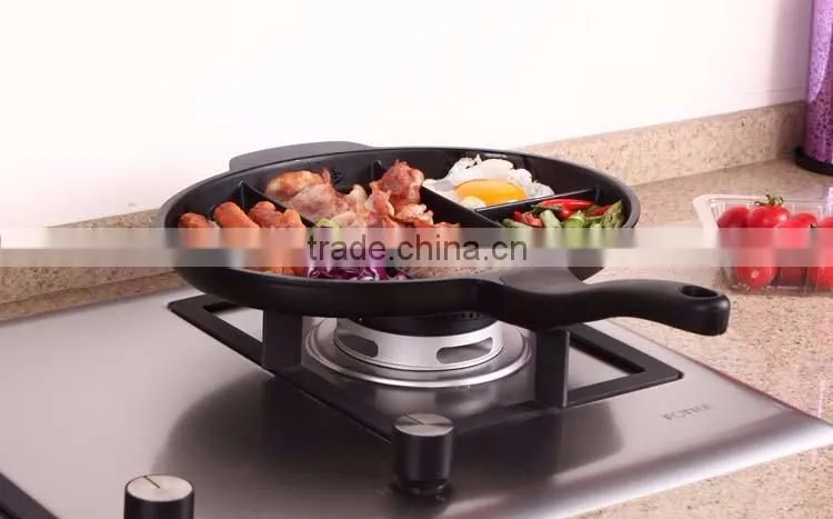 4 Section Round Egg Skillet Divided Master Aluminium Fry Cooking Grill Non Stick Pan