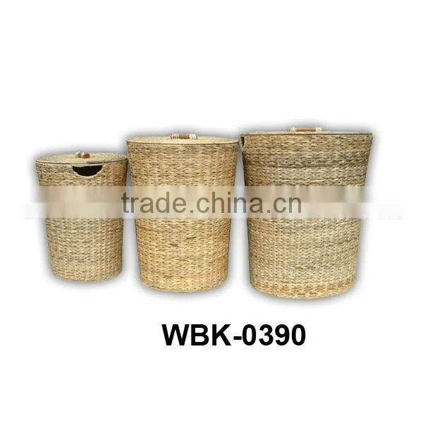 Set of 3 water hyacinth oval shape baskets