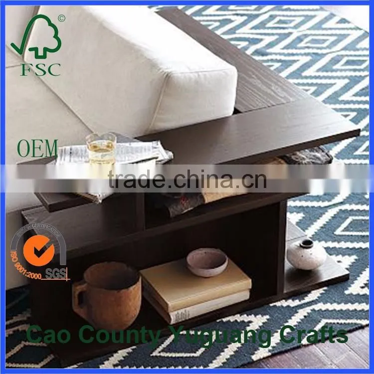Wood slide under sofa table decorative table shelf edging