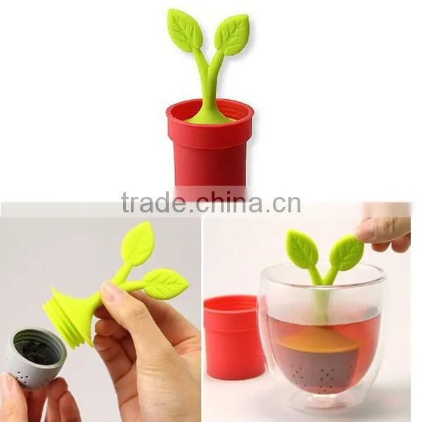 Durable Food Standard Leaf Shape Silicone Tea Strainer / Silicone Tea Cup Bag Strainer