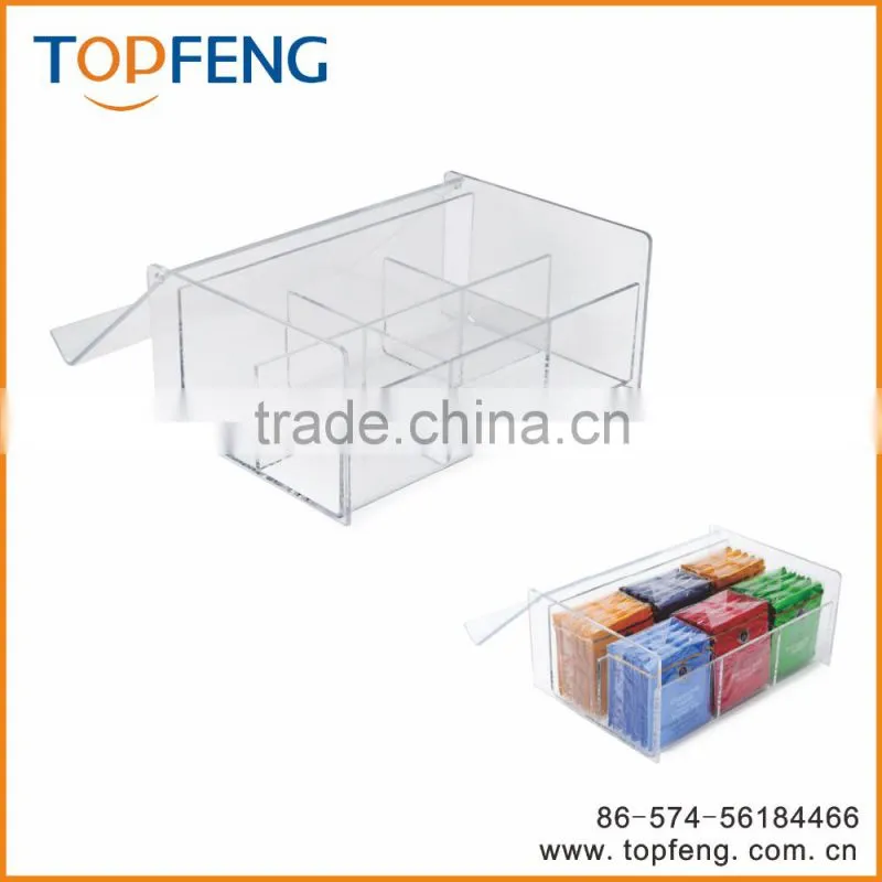 arcylic teabag box with 6 Compact, 6 compact tea bag box,arcylic teabag storage box,teabag holder
