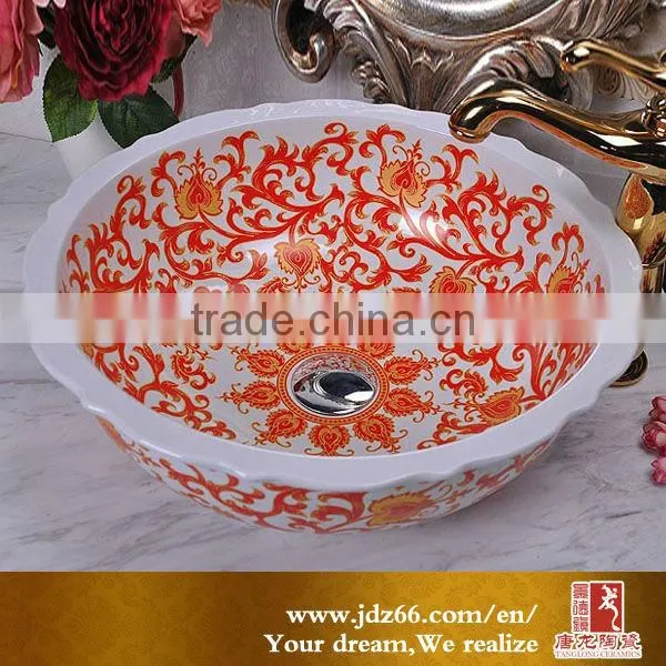 Hot selling porcelain flowers design jingdezhen wash basin ceramic