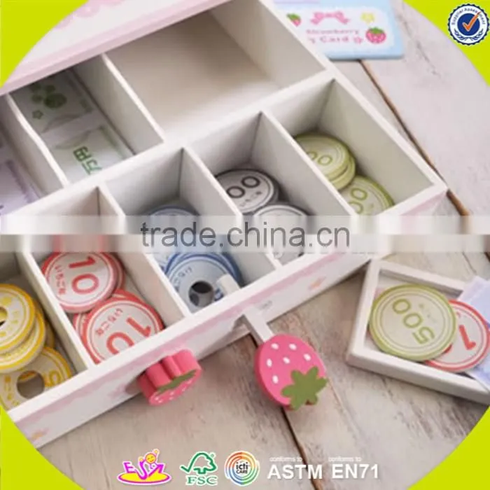 wholesale baby pink wooden cash register, elegant kids wooden cash register, popular children wooden cash register W10A035
