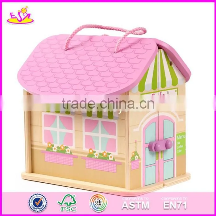 2017 new products customized pink wooden girls dolls house W06A171