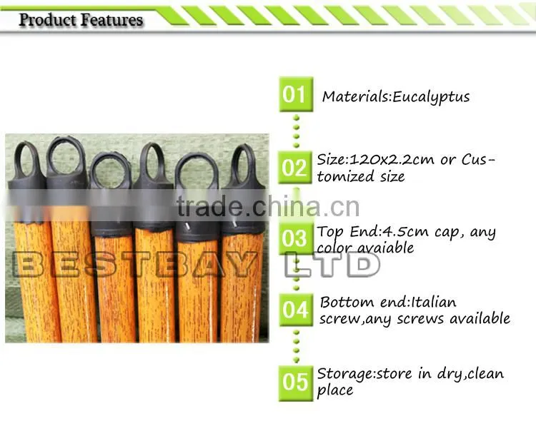 120*2.2 cm PVC coated wooden broom handle with Italian thread/long handle cleaning brush