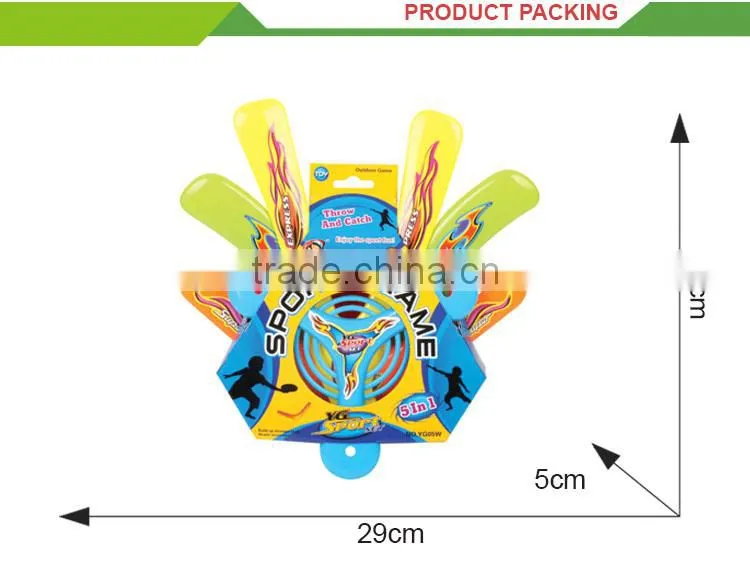 Most popular 5 in 1 kids outdoor toy plastic mini frisbee