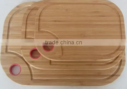 Three size bamboo cutting board with silicon handle #32002