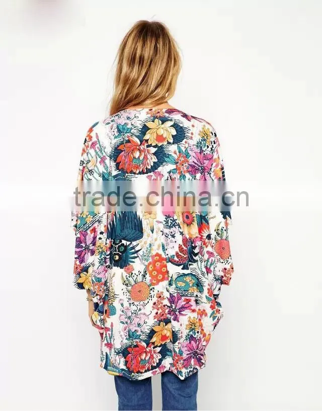 Wholesale Latest Fashion Women Floral Kimono Cardigan Chiffon Blouse Loose Quimono Flower Print Casual Cardigans