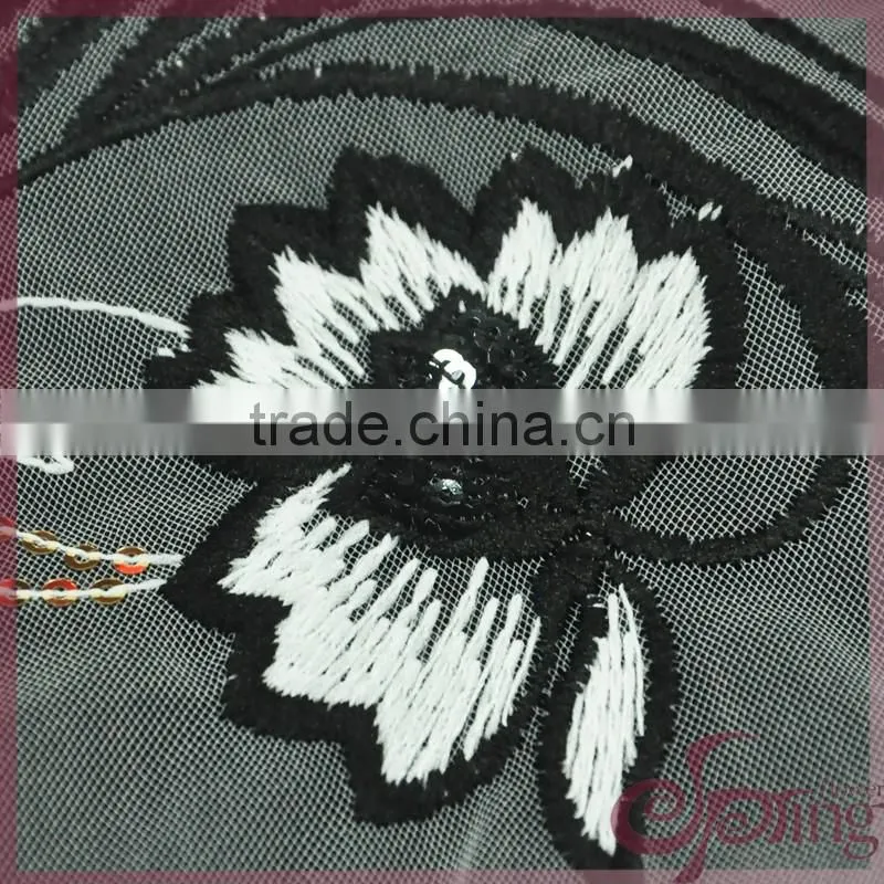 Elegant embroidery design mesh fabric, flower sequin fabric for dress