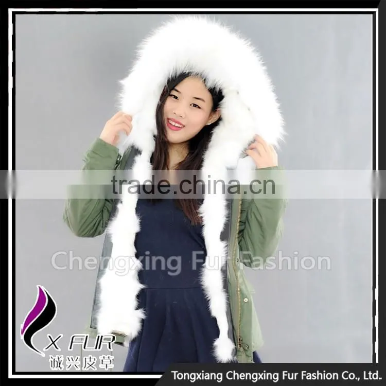 CX-G-P-01B Chinese Wholesale Genuine Fox Fur Lining Raccoon Fur Collar Fur Jacket