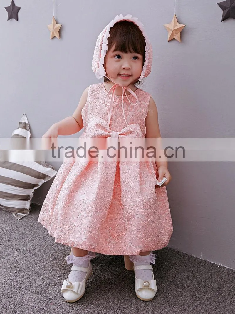 2017 latest design wholesale baby Clothes one piece summer stain cheap Children's Boutique fashion pink baby girl wedding dress