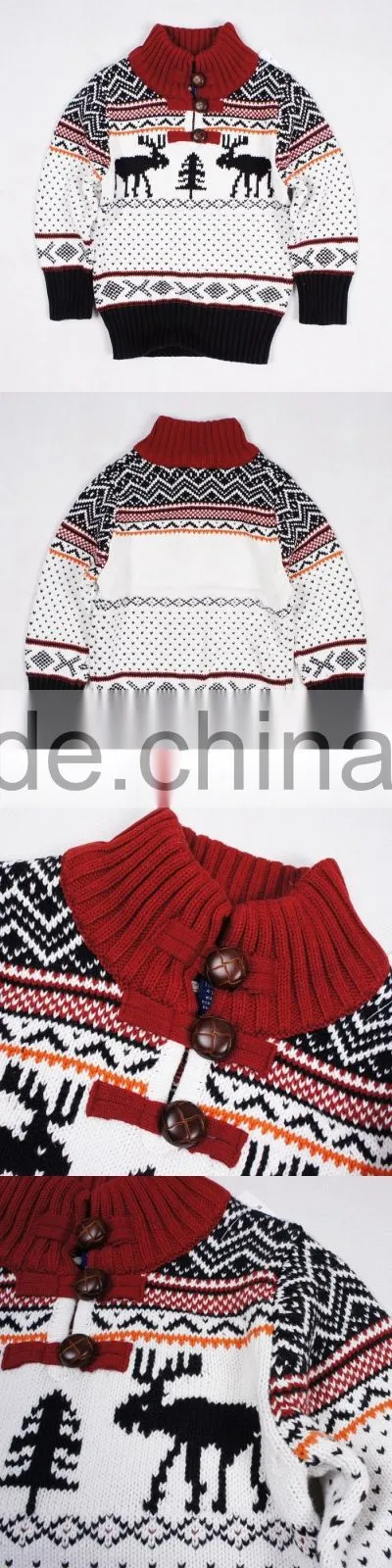 Kids Merry Xmas Winter Turtleneck Sweater Jacquard Reindeer Pattern Jumper
