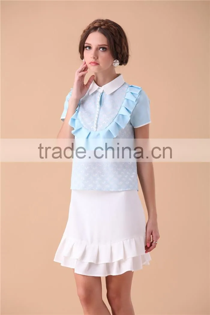 cute neck designed young ladies models short sleeve blouse