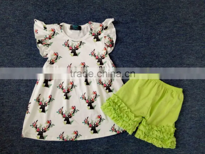 Wholesale cheap baby clothes summer floral shorts outfits boutique kids clothing