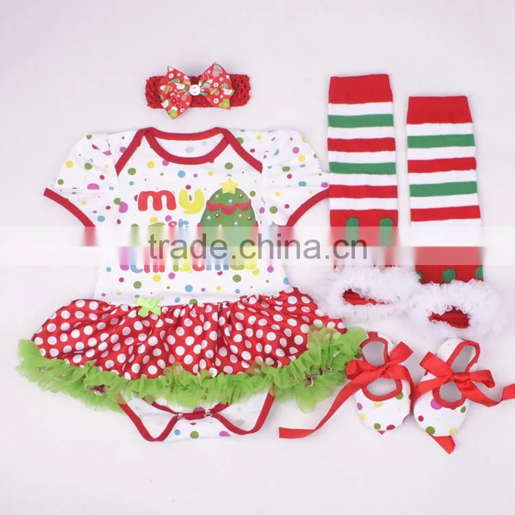 Wholesale 2015 New 4pcs 0-12M Christmas Cotton Baby Romper Set