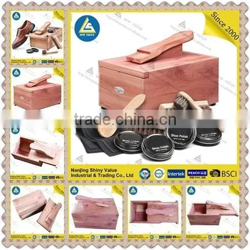 Luxury high-grade complete shoe polish kit/Foldable Cover wooden shoe shine box