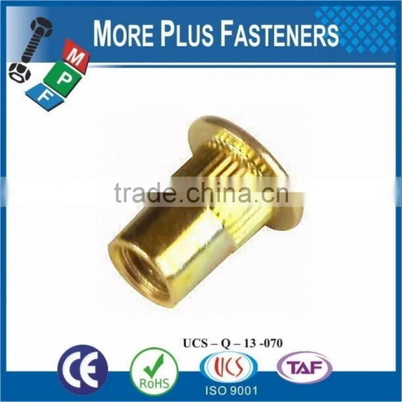Made in Taiwan Threaded Insert Knurled Flat Head Open Head Rivet Nut