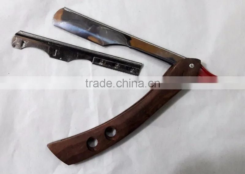 CUT THROAT SHAVETTE STRAIGHT SHAVING RAZOR WOODEN HANDLE