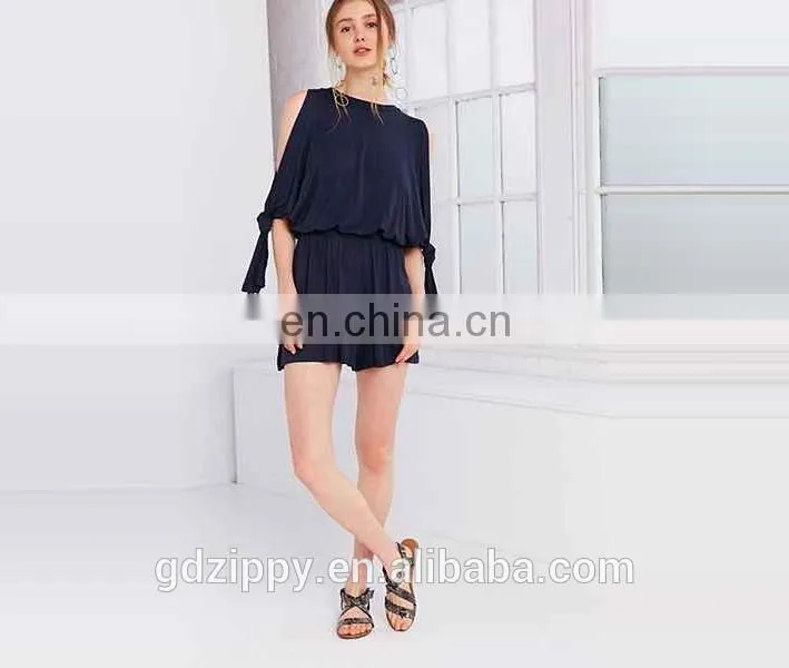 2017 latest fashion navy color cold shoulder blouson women casual jumpsuit