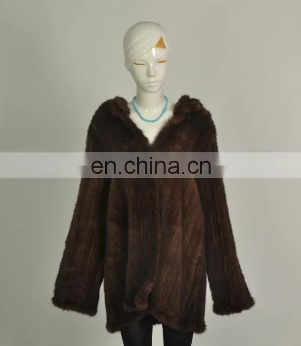 knitted mink coat with hood for women North American style