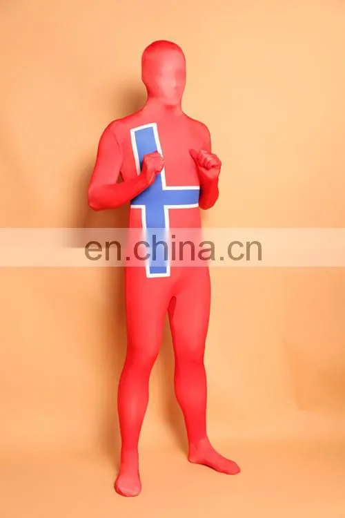 Red Blue Sweden Flag Spandex Zentai Suits Unisex Costume