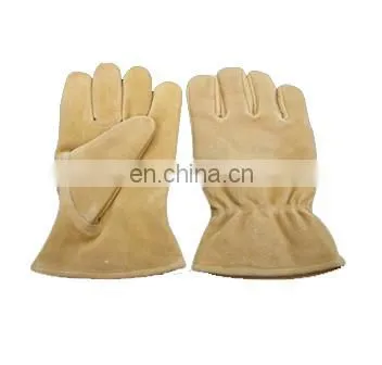 2009 cow split leather gloves/cow crust leather/Yellow Cowhide suede Leather Gloves working gloves Ri-WG-61-Y