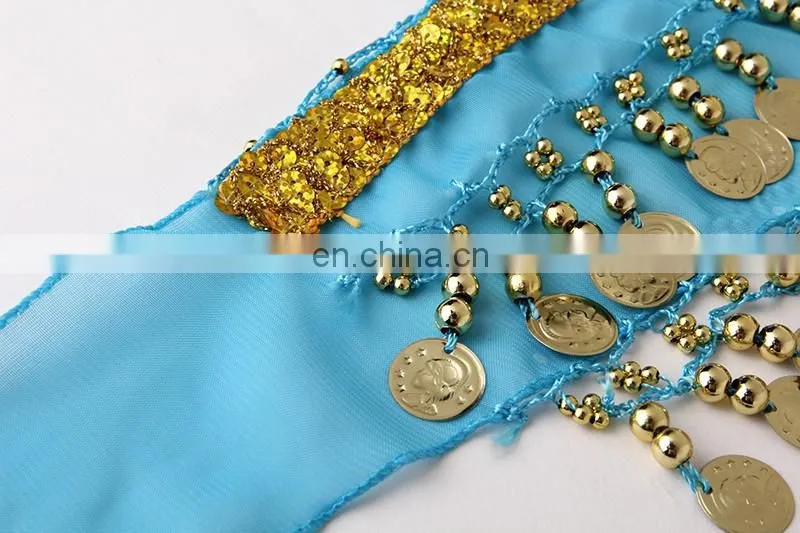 Y-2058 New product chiffon glittery gold coin children belly dance hip scarf