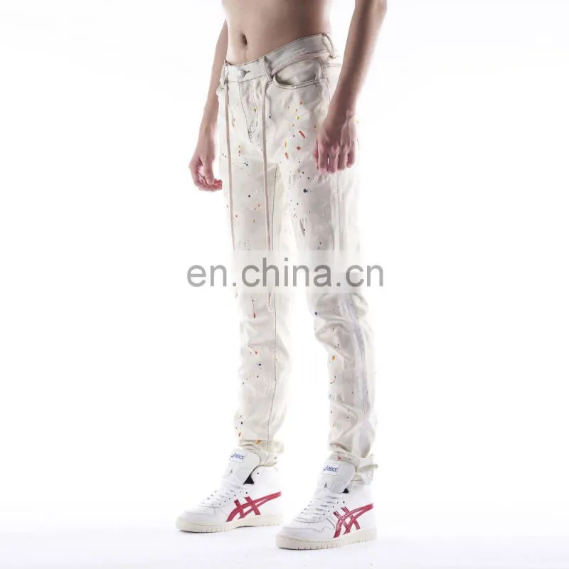 DiZNEW CUSTOM PRINTING WHITE SLIMMING PANTS DENIM JEANS FOR MEN