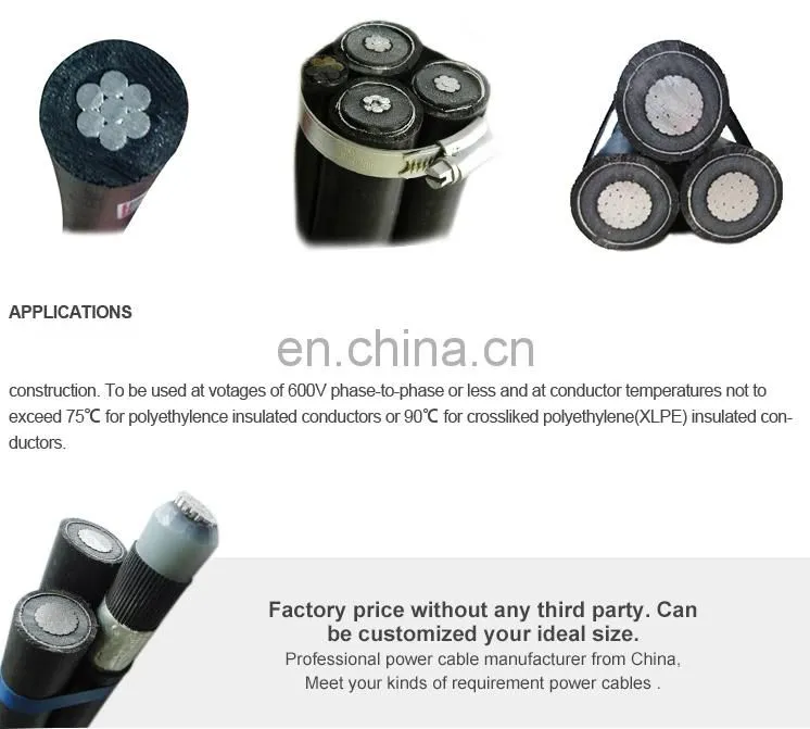 Best price 10KV aluminum or aluminum alloy conductor XLPE Insulation Overhead Application MV ABC Aerial Bundle Cable