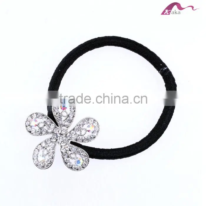 Top Quality Elegant Lasted Fashion Clean Flower Chunky Crystal Decorative Elastic Hair Rubber Band For Girls Pony Tail Hair Rope