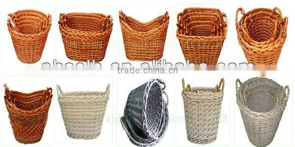 oval wicker basket with wood handle