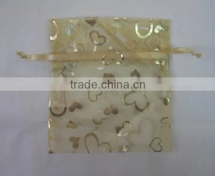 6*12cm white with red-heart organza printed wedding/christmas/party gift bags/wrapping pouch china made for packing candy gift