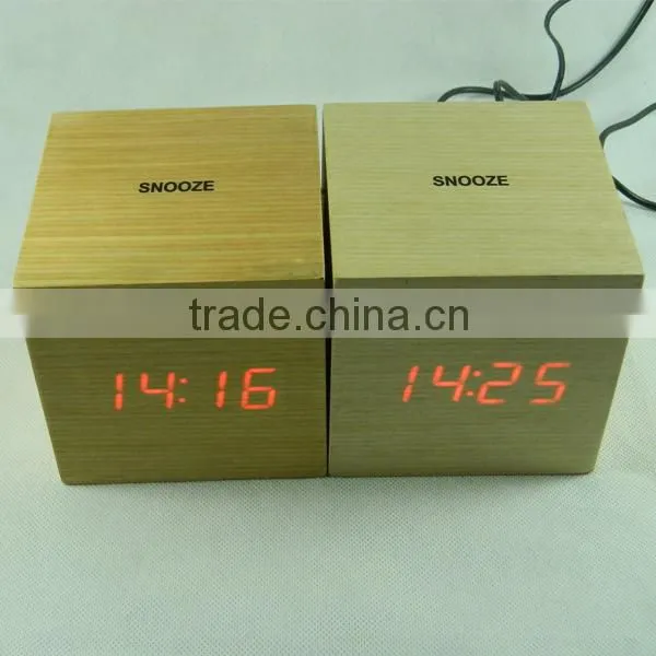LED Wooden Digital Table Clock with Touch Function for Snooze