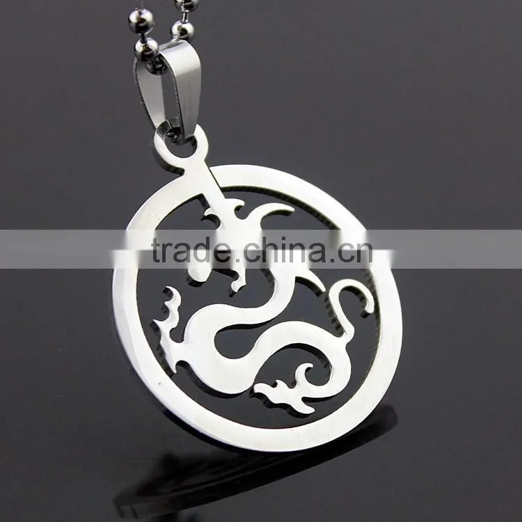 304 stainless steel round Dragon pendant necklace
