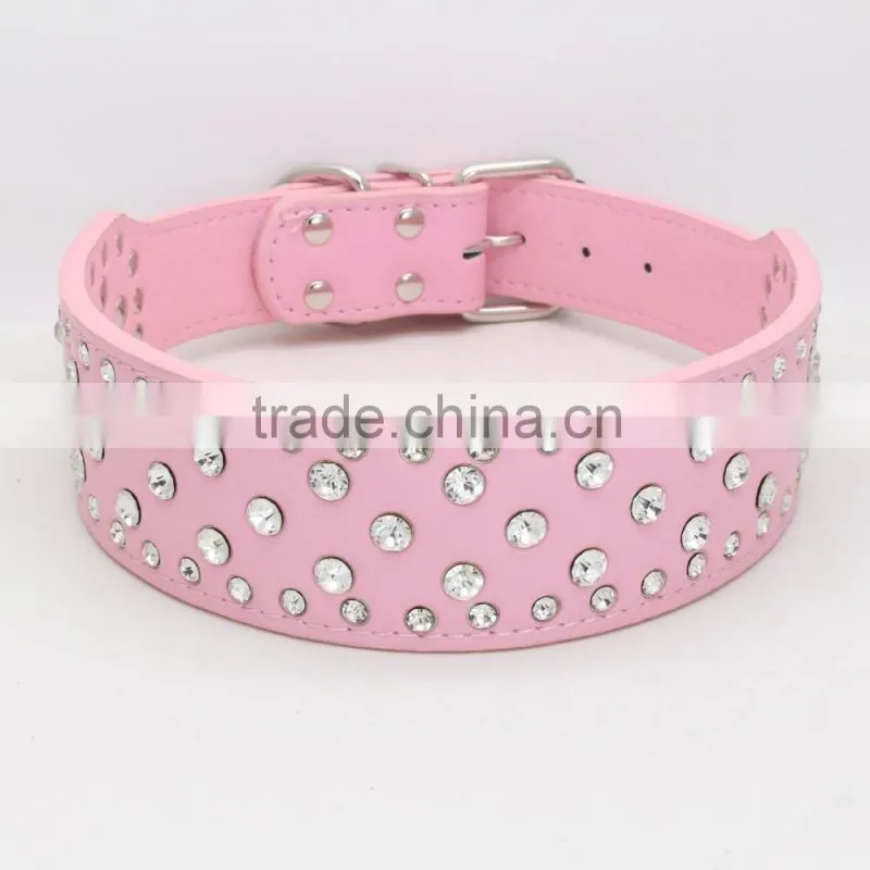 Manufacturer selling big diamond imitation leather pet collar beautiful dog collar