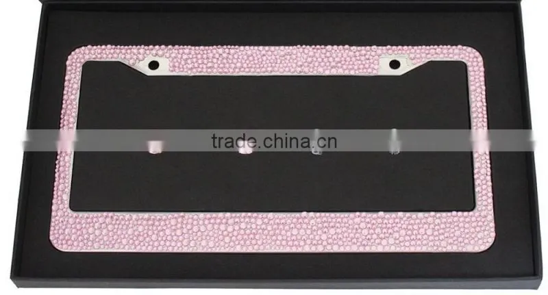 2016 Bling license plate frames Pink diamond crystal license plate frame with scraw cap