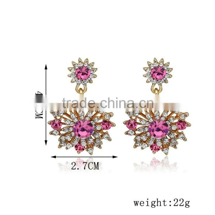 18K Gold Plated Crystal Fashion Lady Sunflower Type Drop Earrings