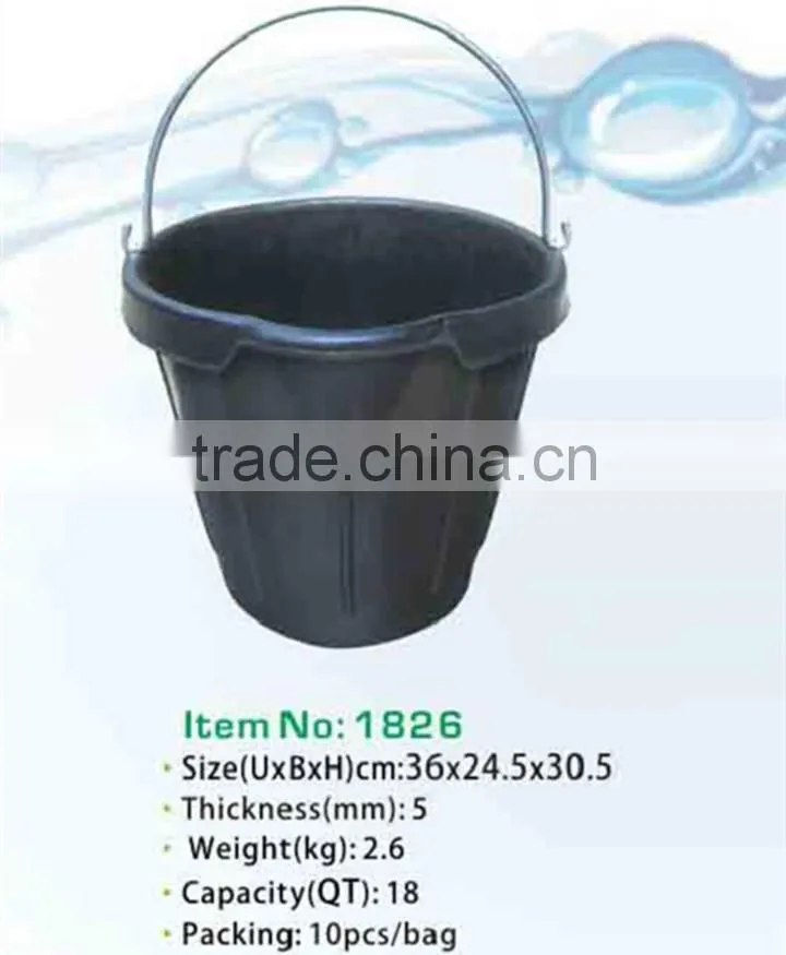 recycled rubber pail with lip,black construction bucket