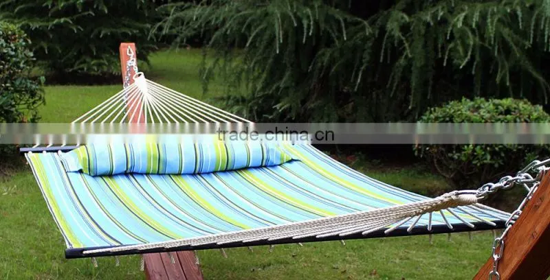 Hammock Quilted Fabric W/Pillow Double Size Spreader Bar Heavy Duty Stylish Blue
